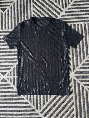 Black semi sheer Sequin Short Sleeve Crew Tee